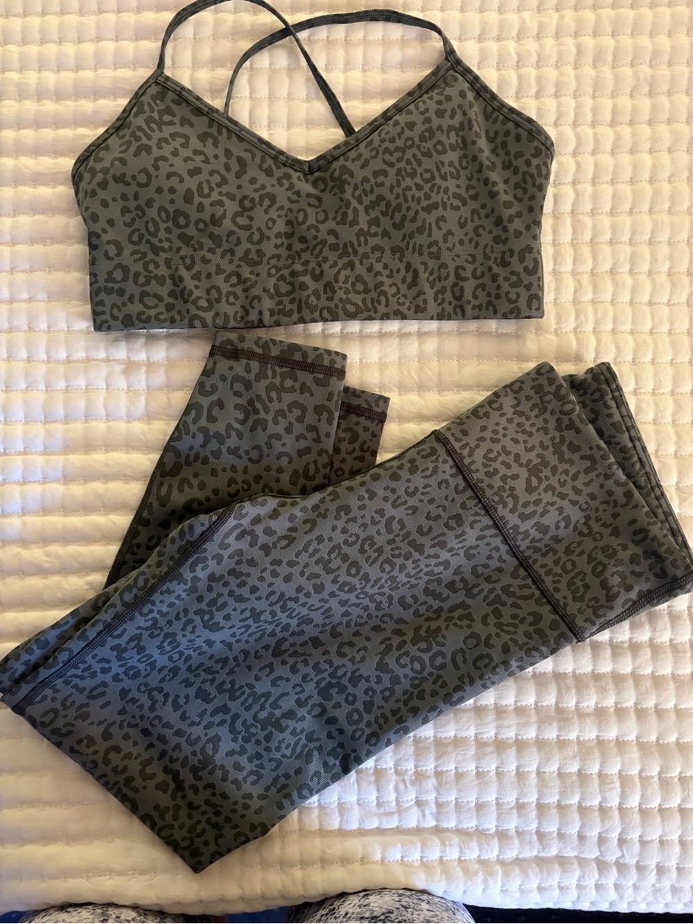 GAP Olive Green Leopard Print Sports Bra & Leggings Set